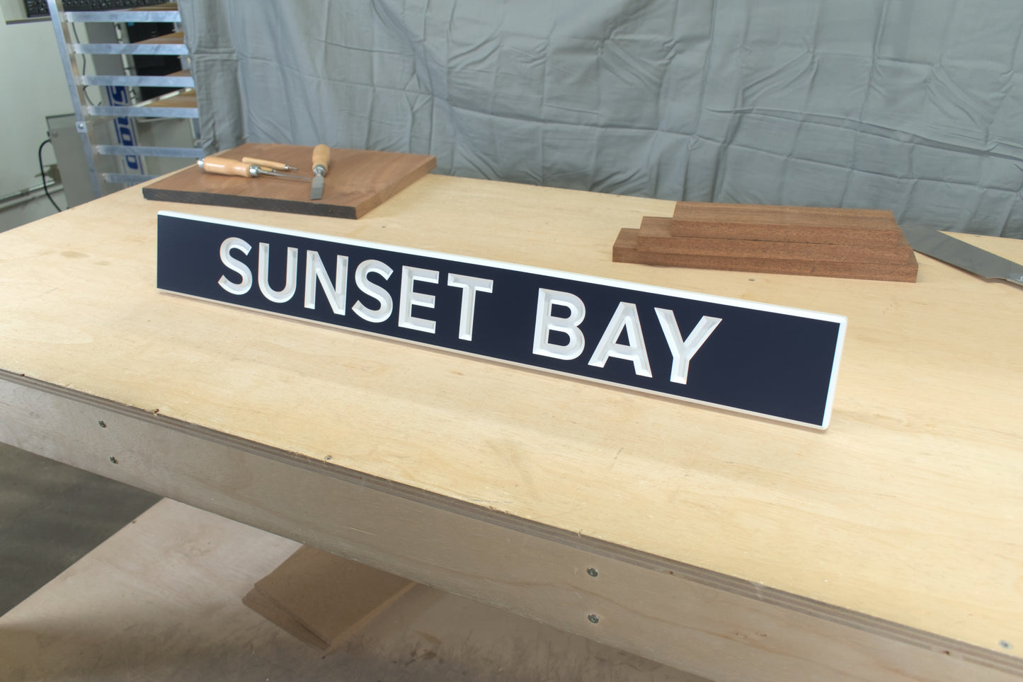Carved Quarterboard Sign With Block Lettering