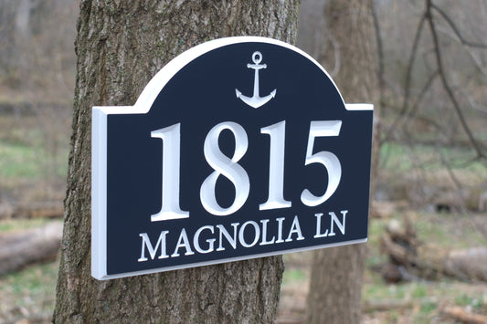 Carved Nautical Address Plaque, Anchor Design