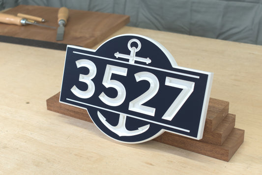 Carved Nautical Address Plaque, Anchor Design