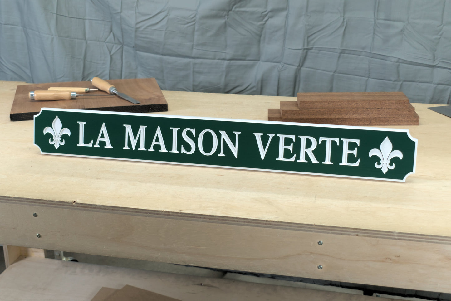 Carved Quarterboard Sign With Fleur-De-Lis Design