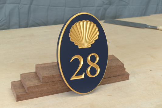 Carved Vertical Oval Address Plaque, Shell Design