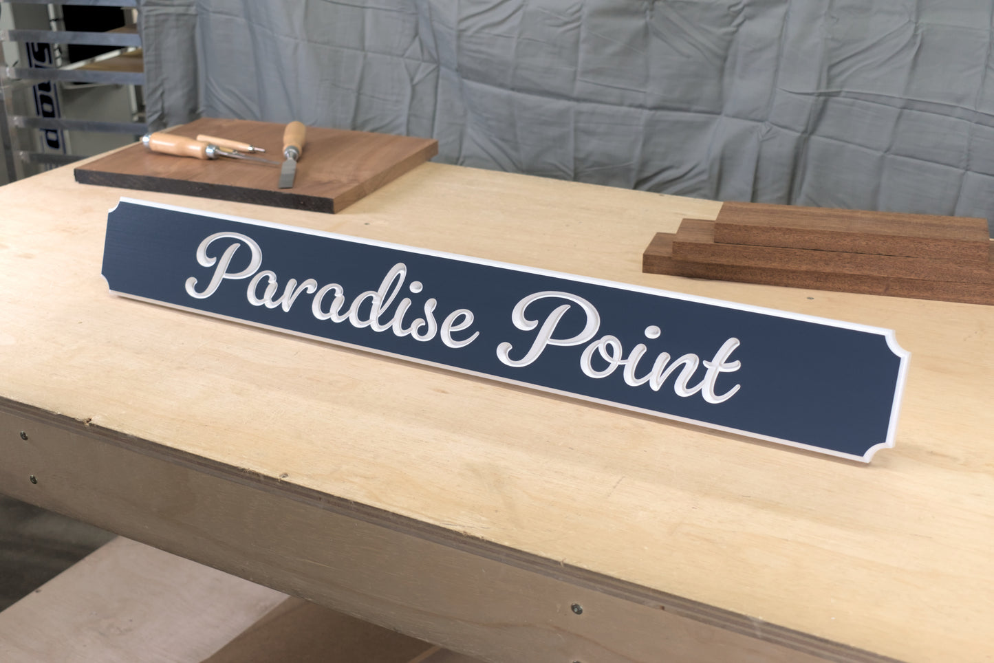Carved Quarterboard Sign With Script Lettering