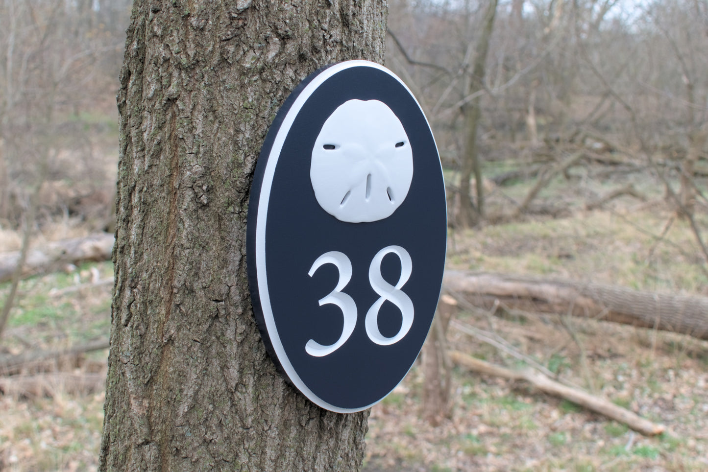 Vertical Oval Carved Address Plaque With Sand Dollar