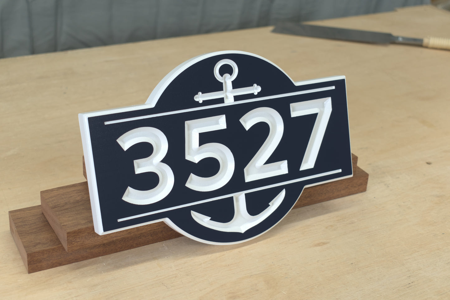 Carved Nautical Address Plaque, Anchor Design