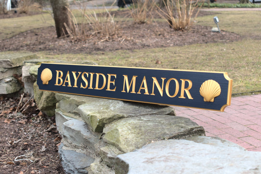 Carved Quarterboard Sign With Scallop Shells
