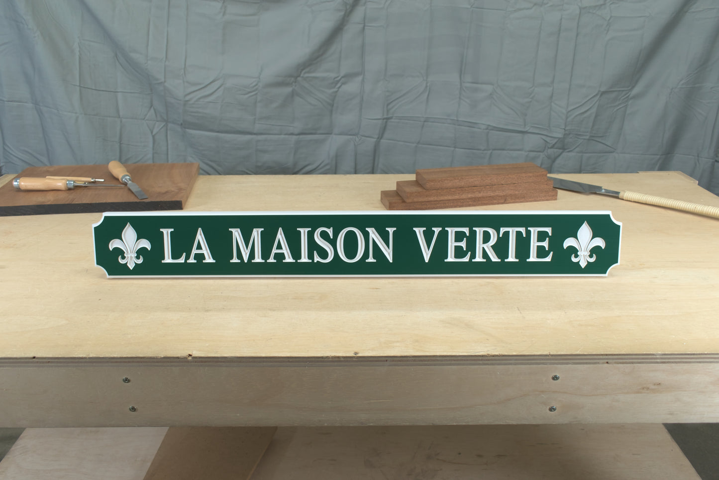 Carved Quarterboard Sign With Fleur-De-Lis Design