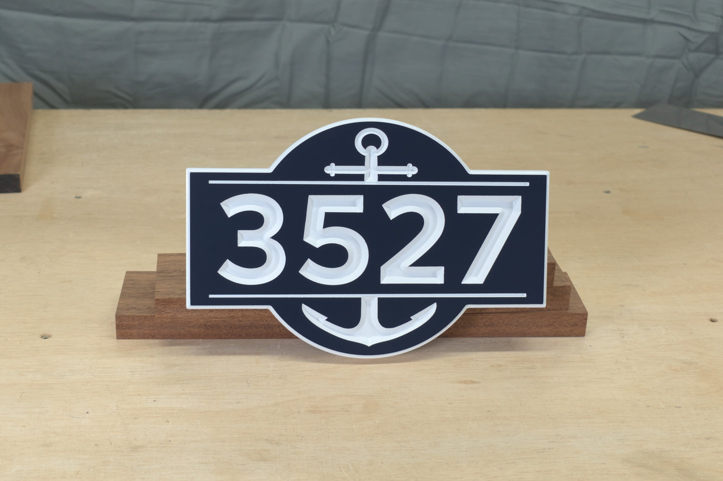 Carved Nautical Address Plaque, Anchor Design