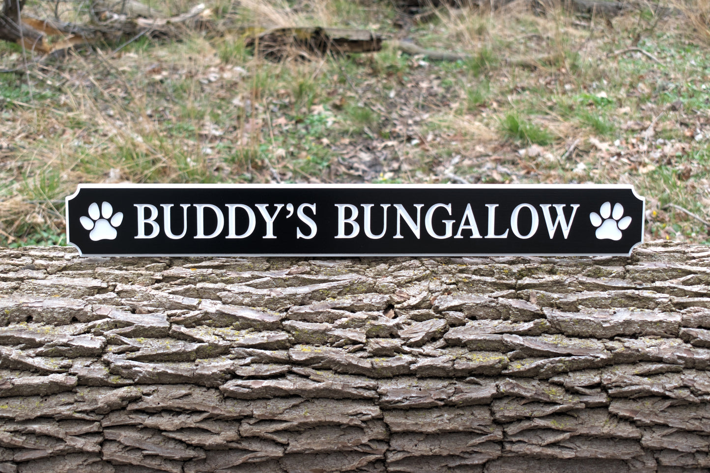Carved Quarterboard Sign With Dog Paw Print Design