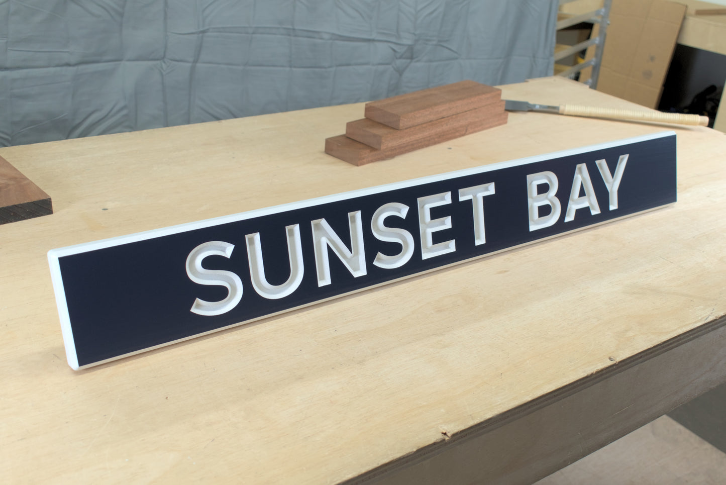 Carved Quarterboard Sign With Block Lettering