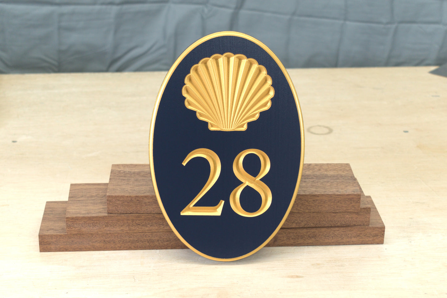 Carved Vertical Oval Address Plaque, Shell Design