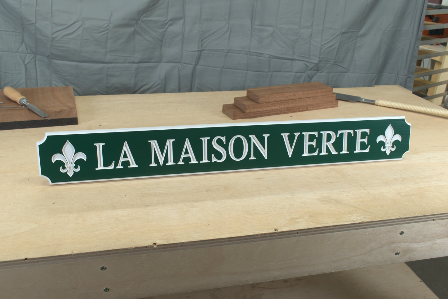 Carved Quarterboard Sign With Fleur-De-Lis Design