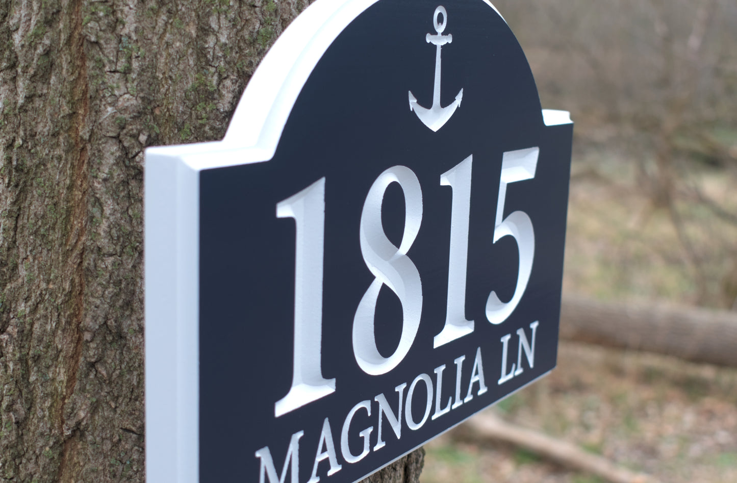 Carved Nautical Address Plaque, Anchor Design