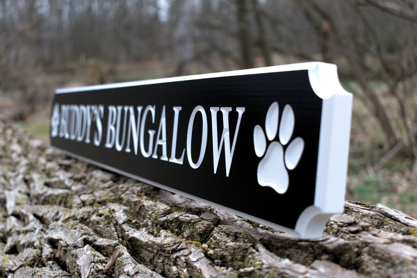 Carved Quarterboard Sign With Dog Paw Print Design