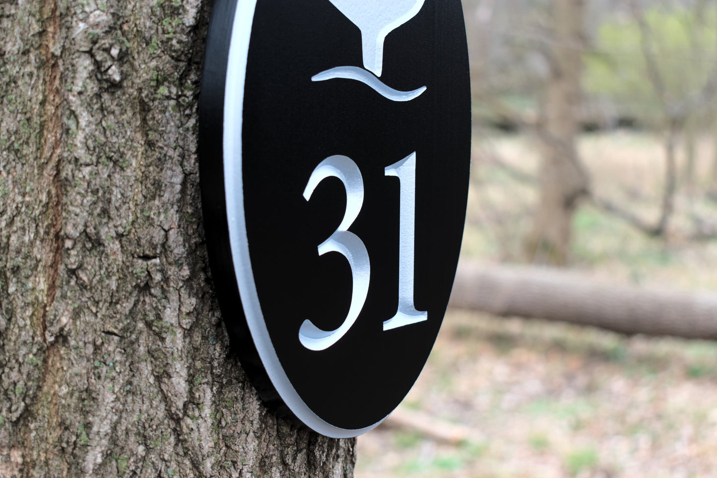 Carved Vertical Oval Address Plaque, Whale Design