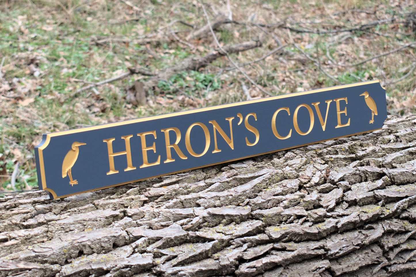 Carved Quarterboard Sign With Heron Design