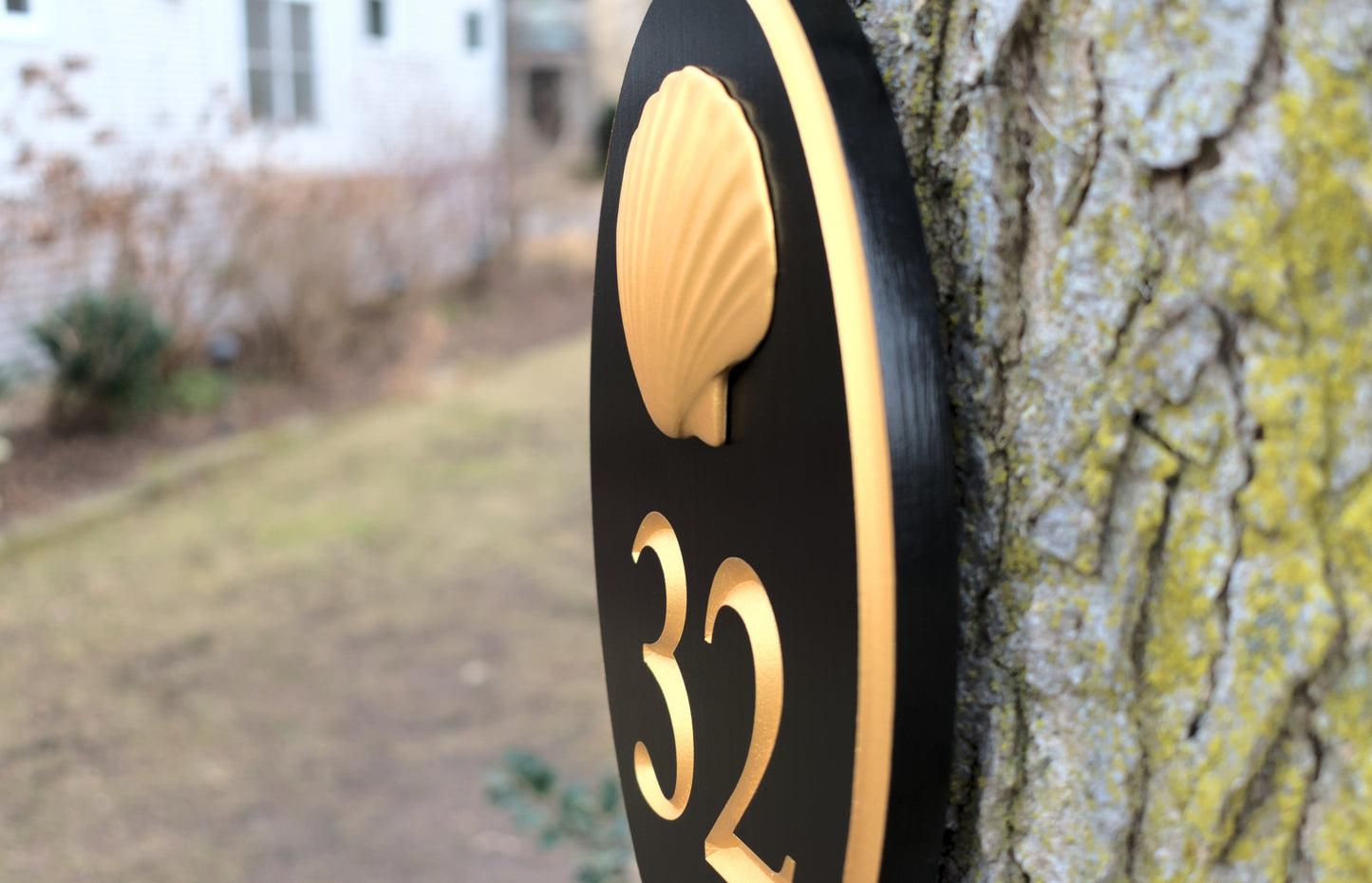 Vertical Oval Carved Address Plaque With Scallop Shell