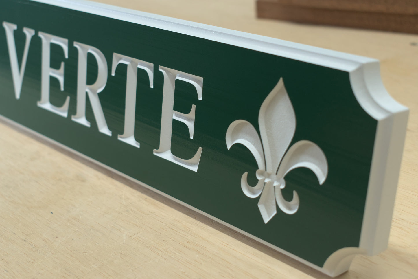 Carved Quarterboard Sign With Fleur-De-Lis Design