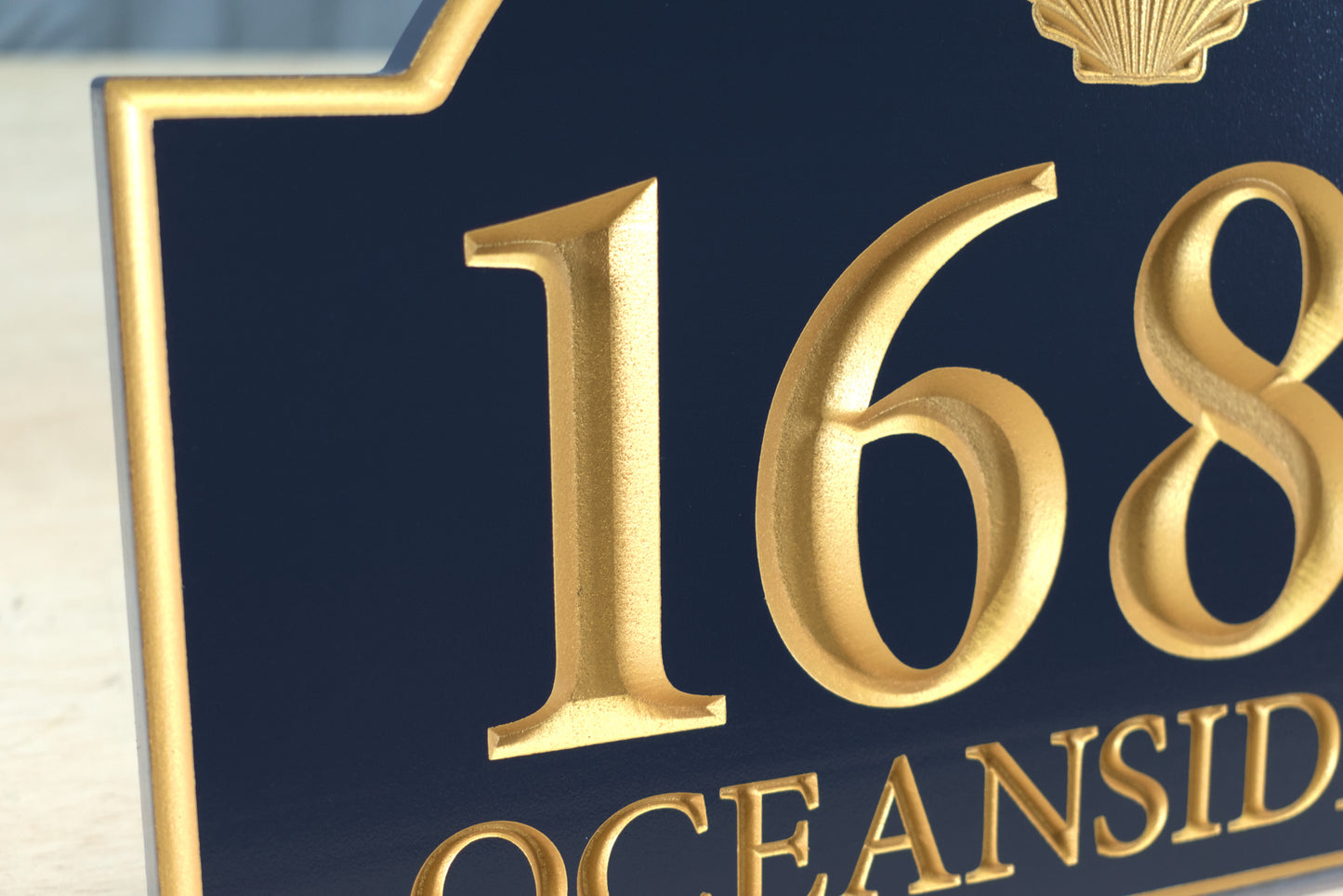 Carved Nautical Address Plaque, Shell Design