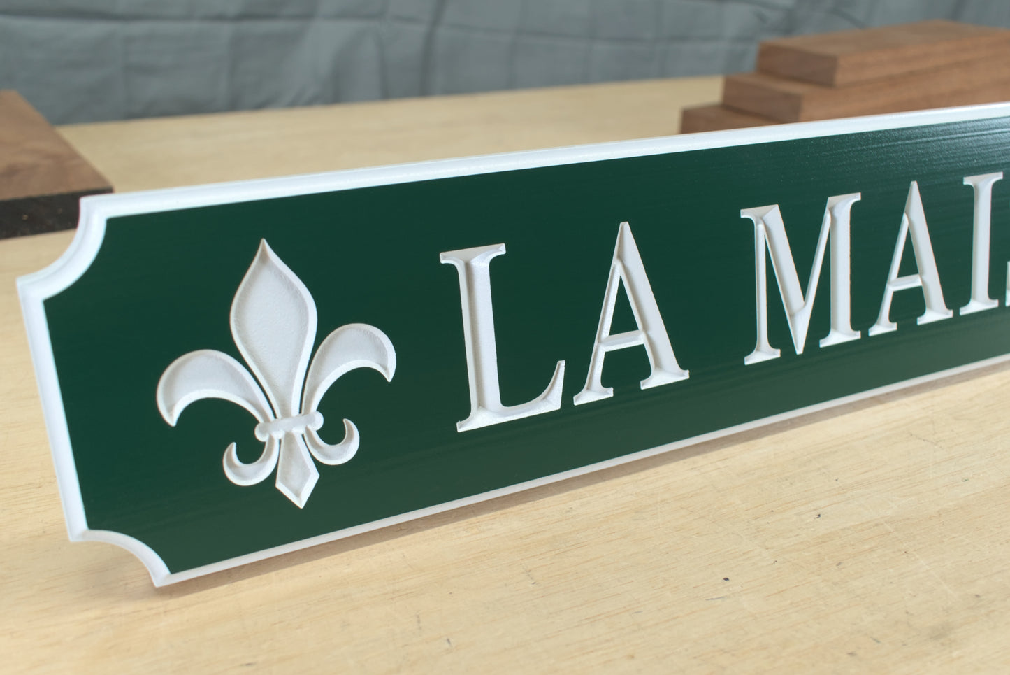 Carved Quarterboard Sign With Fleur-De-Lis Design
