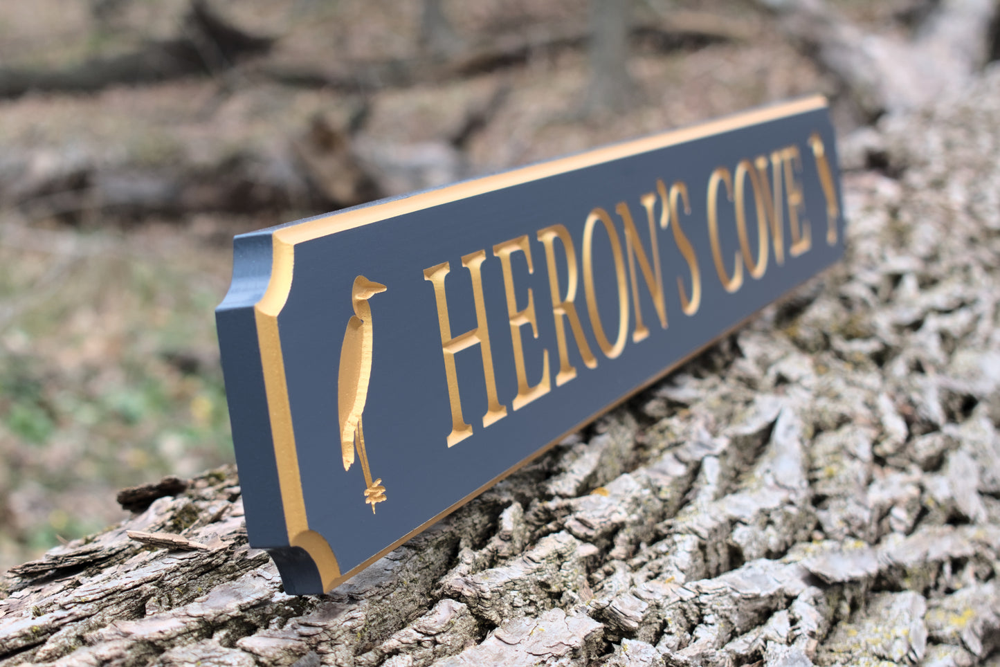 Carved Quarterboard Sign With Heron Design
