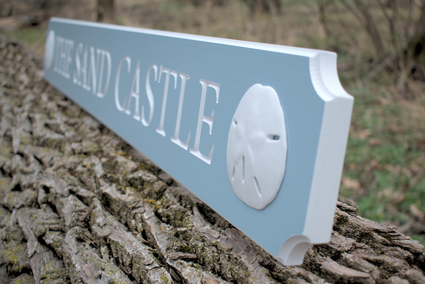 Carved Quarterboard Sign With Sand Dollars