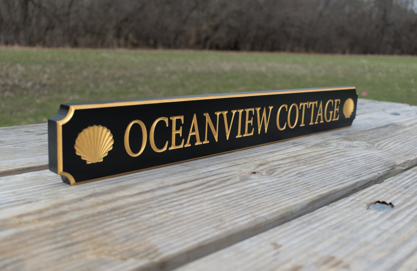 Carved Quarterboard Sign With Shell Design