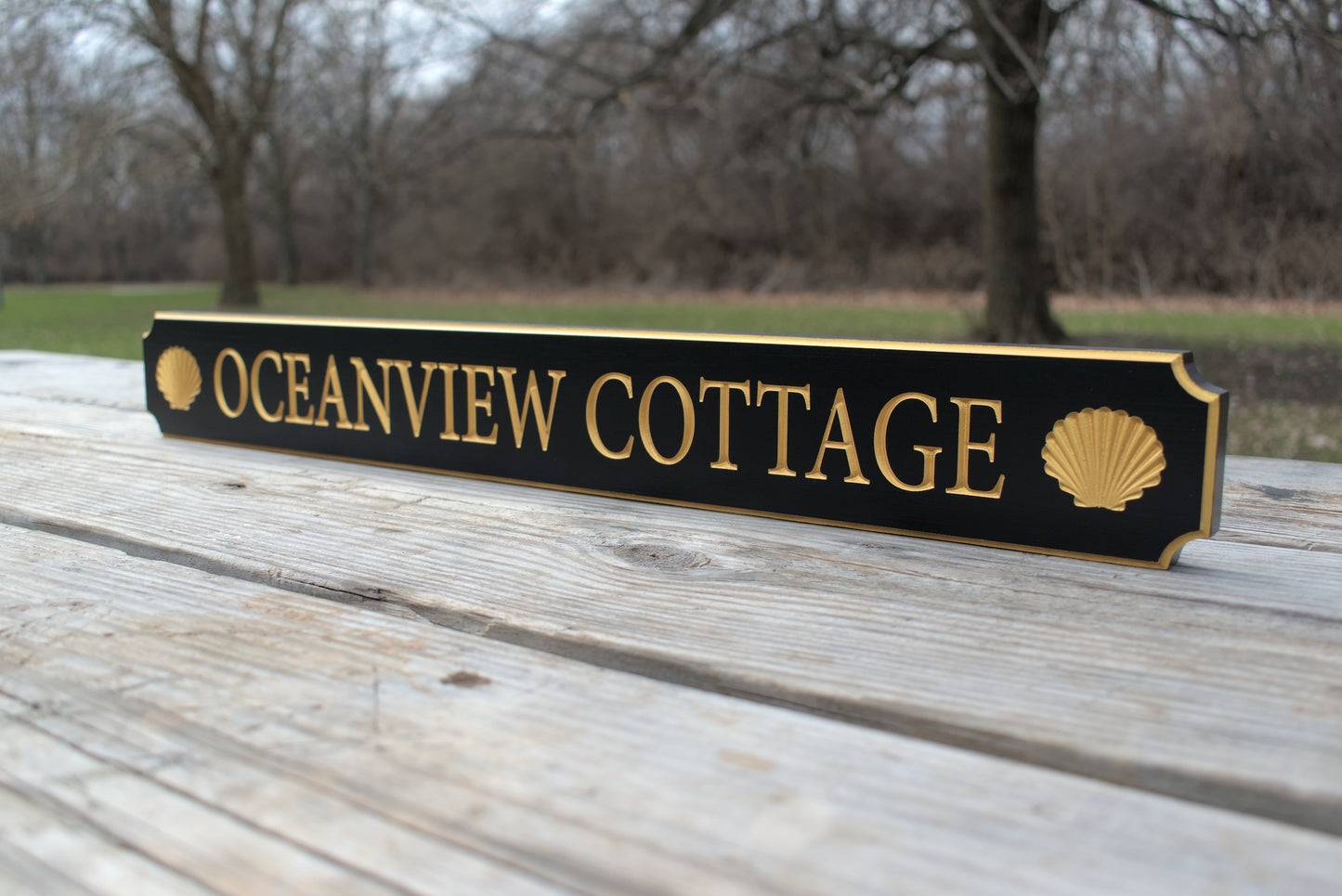 Carved Quarterboard Sign With Shell Design