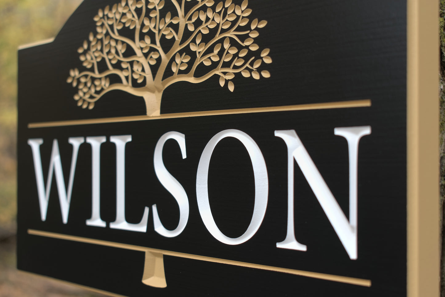 Custom Carved Family Name House Sign With Tree