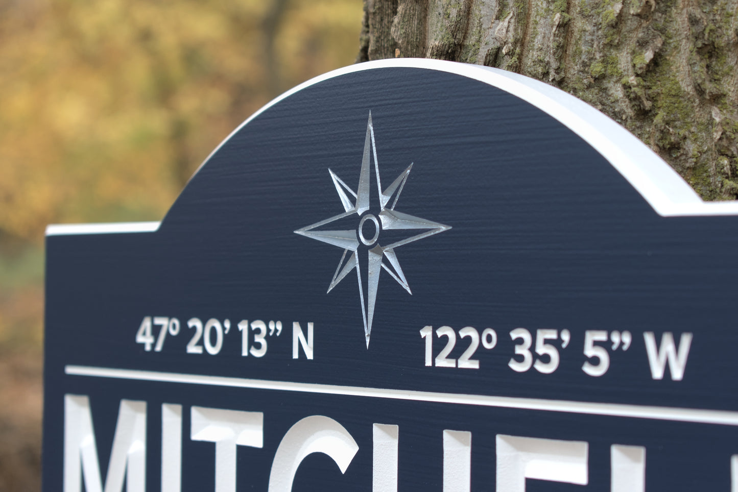 Carved Nautical Last Name Sign with Coordinates and City or Date