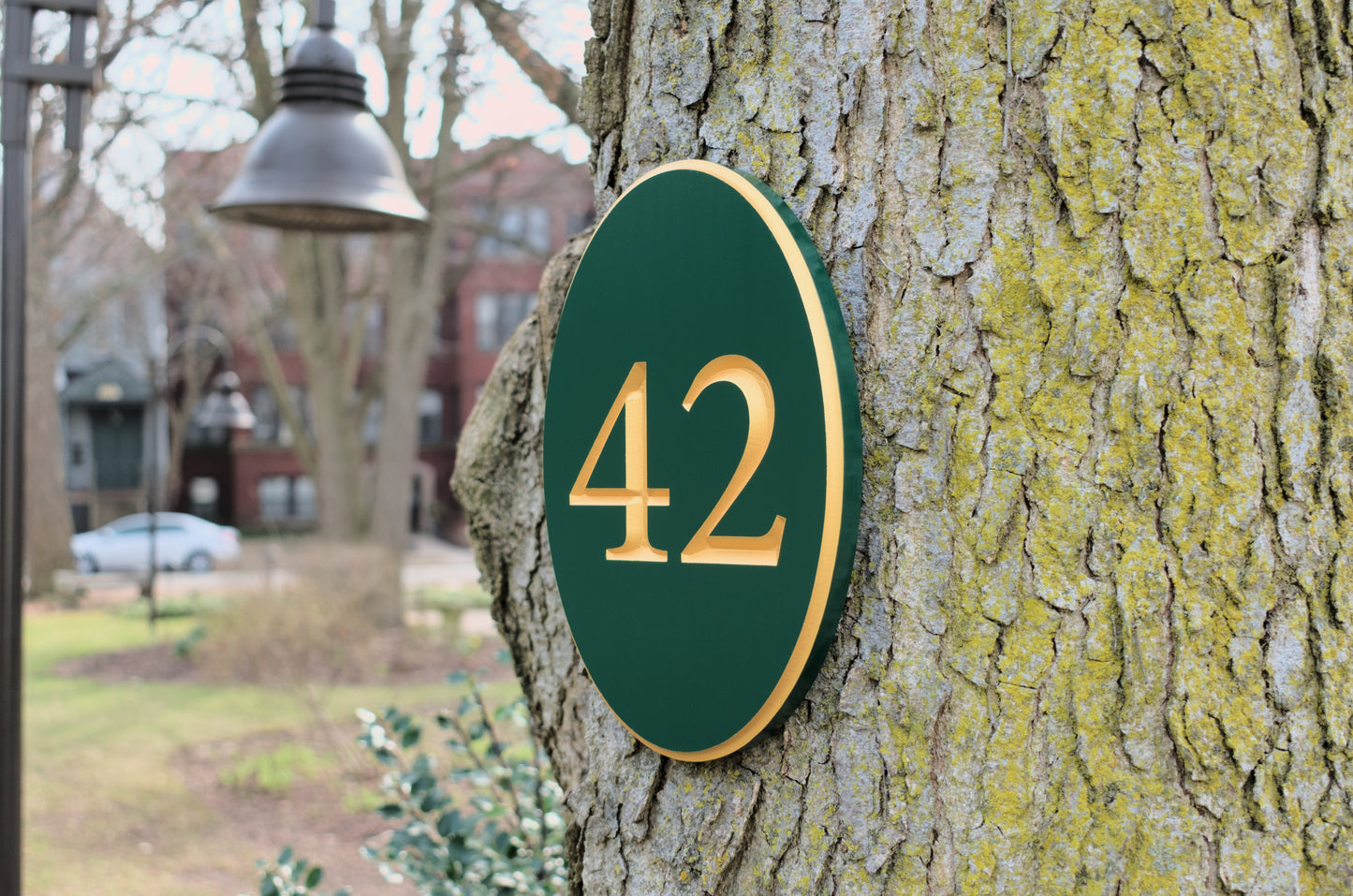 Carved Vertical Oval Address Plaque