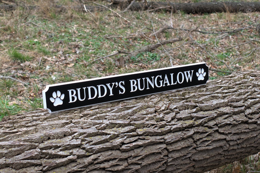 Carved Quarterboard Sign With Dog Paw Print Design