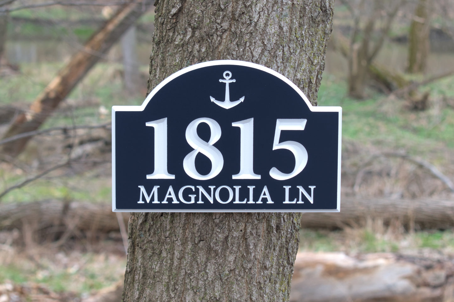 Carved Nautical Address Plaque, Anchor Design
