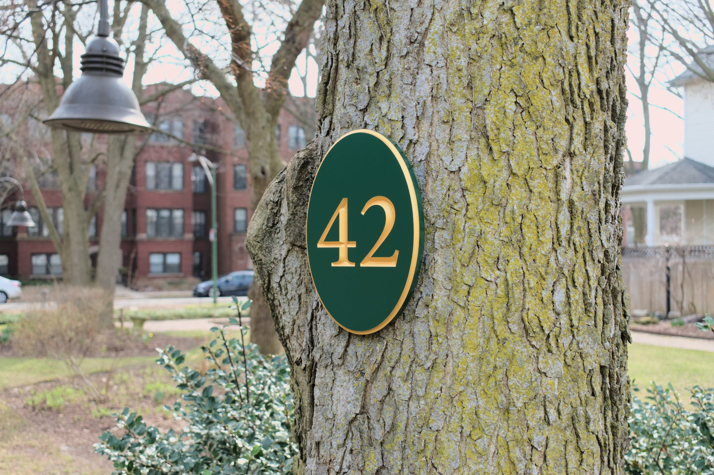 Carved Vertical Oval Address Plaque