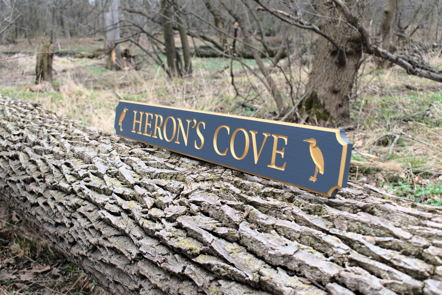 Carved Quarterboard Sign With Heron Design