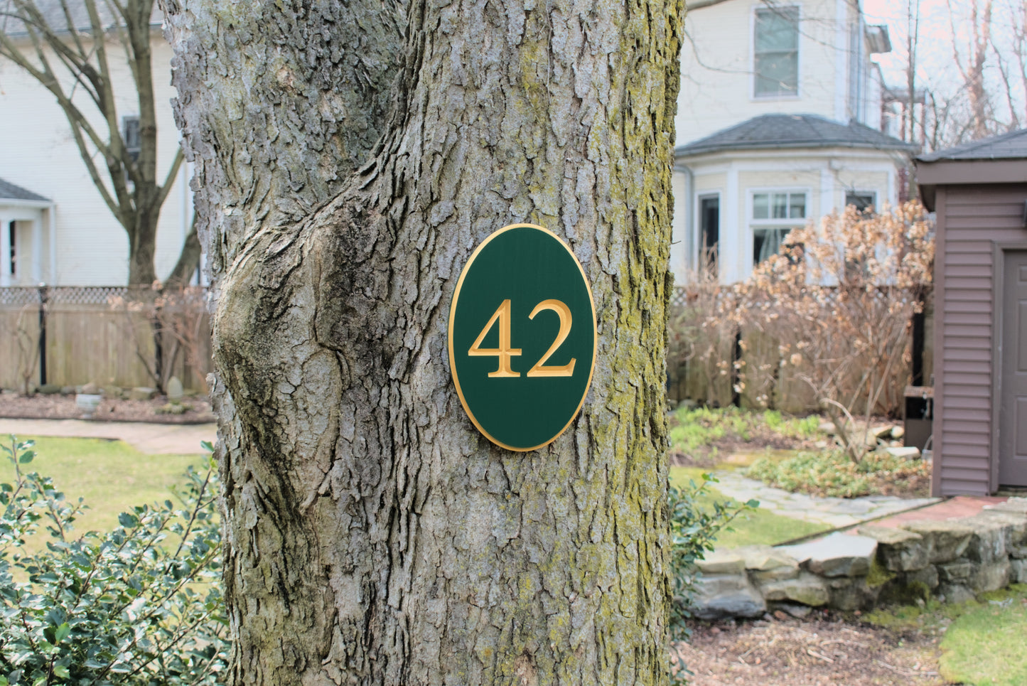 Carved Vertical Oval Address Plaque