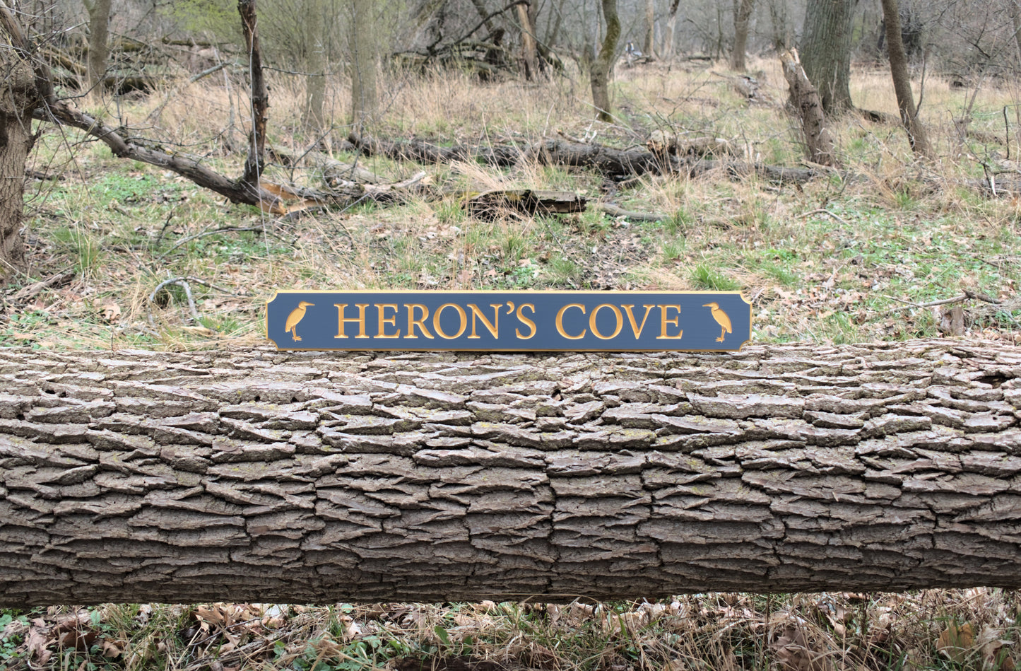 Carved Quarterboard Sign With Heron Design