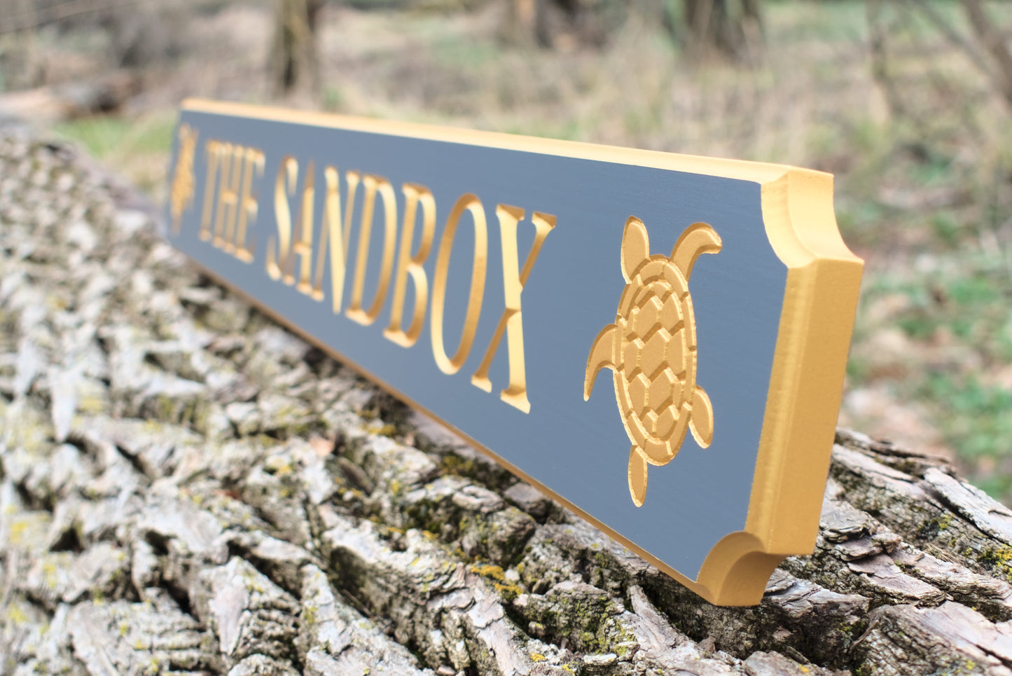 Carved Quarterboard Sign With Sea Turtle Design