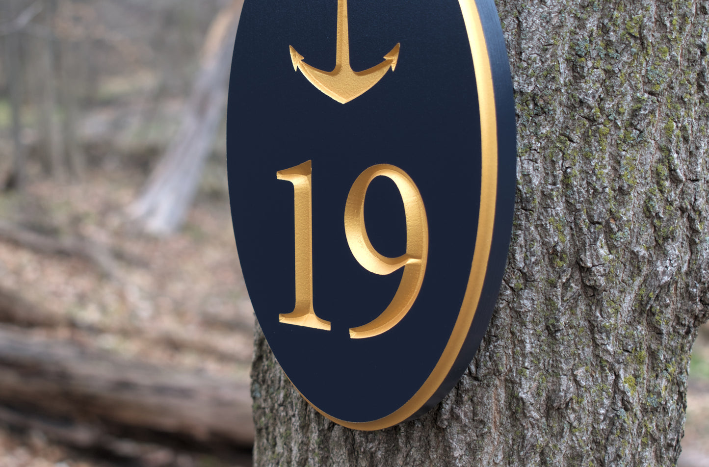 Carved Vertical Oval Address Plaque, Anchor Design