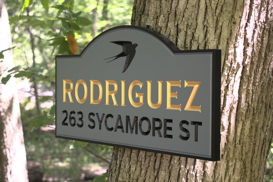 Last Name And Address Sign With Swift or Swallow Bird Design