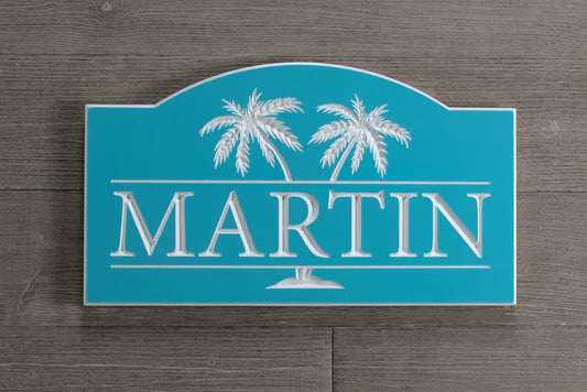 Custom Carved Weatherproof House Sign With Palm Trees