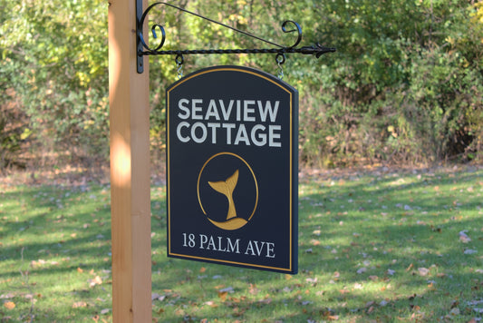 Vacation Home Sign With Address and Whale Design
