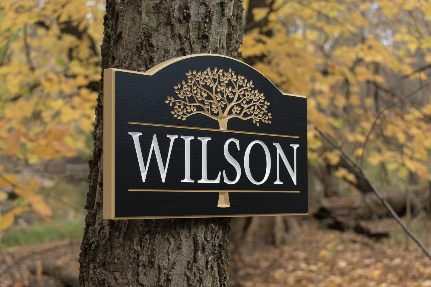 Custom Carved Family Name House Sign With Tree