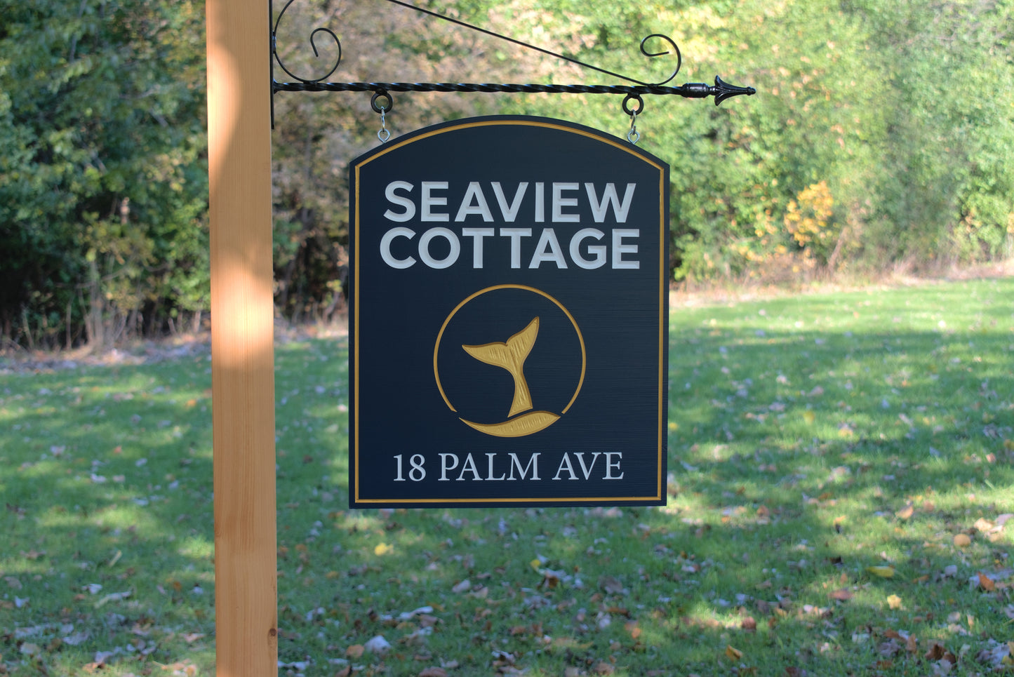 Vacation Home Sign With Address and Whale Design