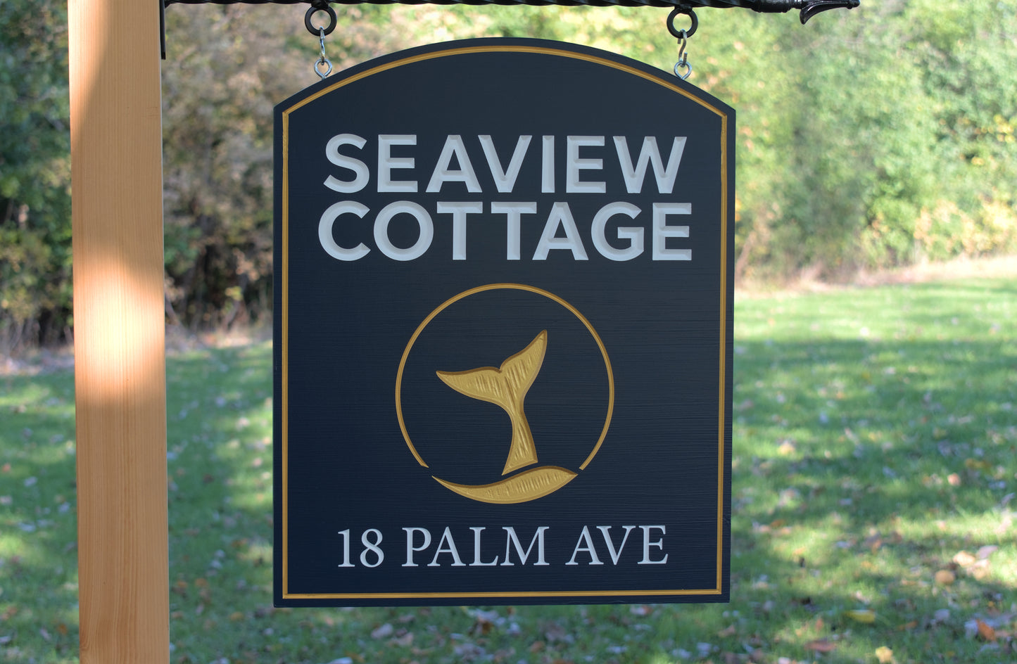 Vacation Home Sign With Address and Whale Design