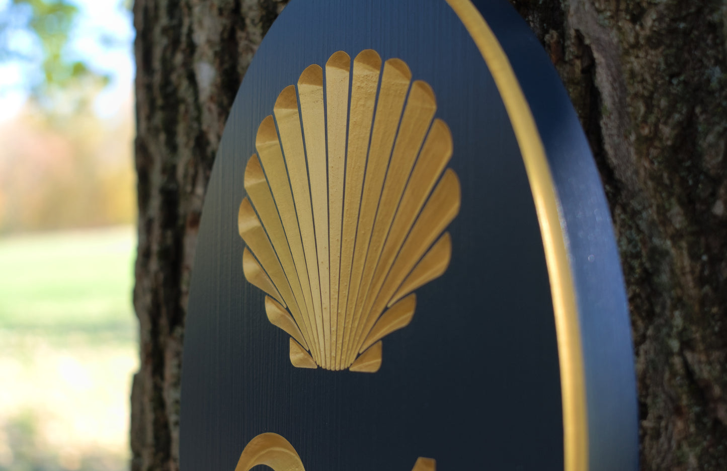 Carved Vertical Oval Address Plaque, Shell Design