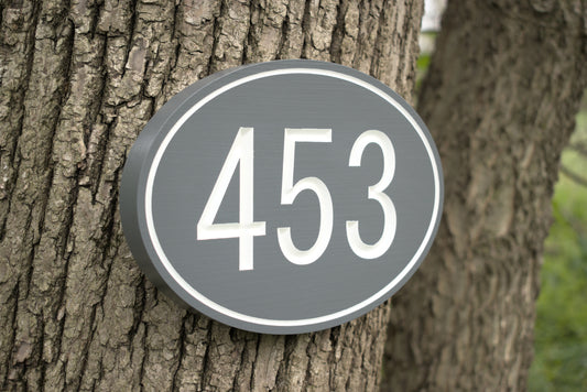 Carved Modern Oval Address Plaque