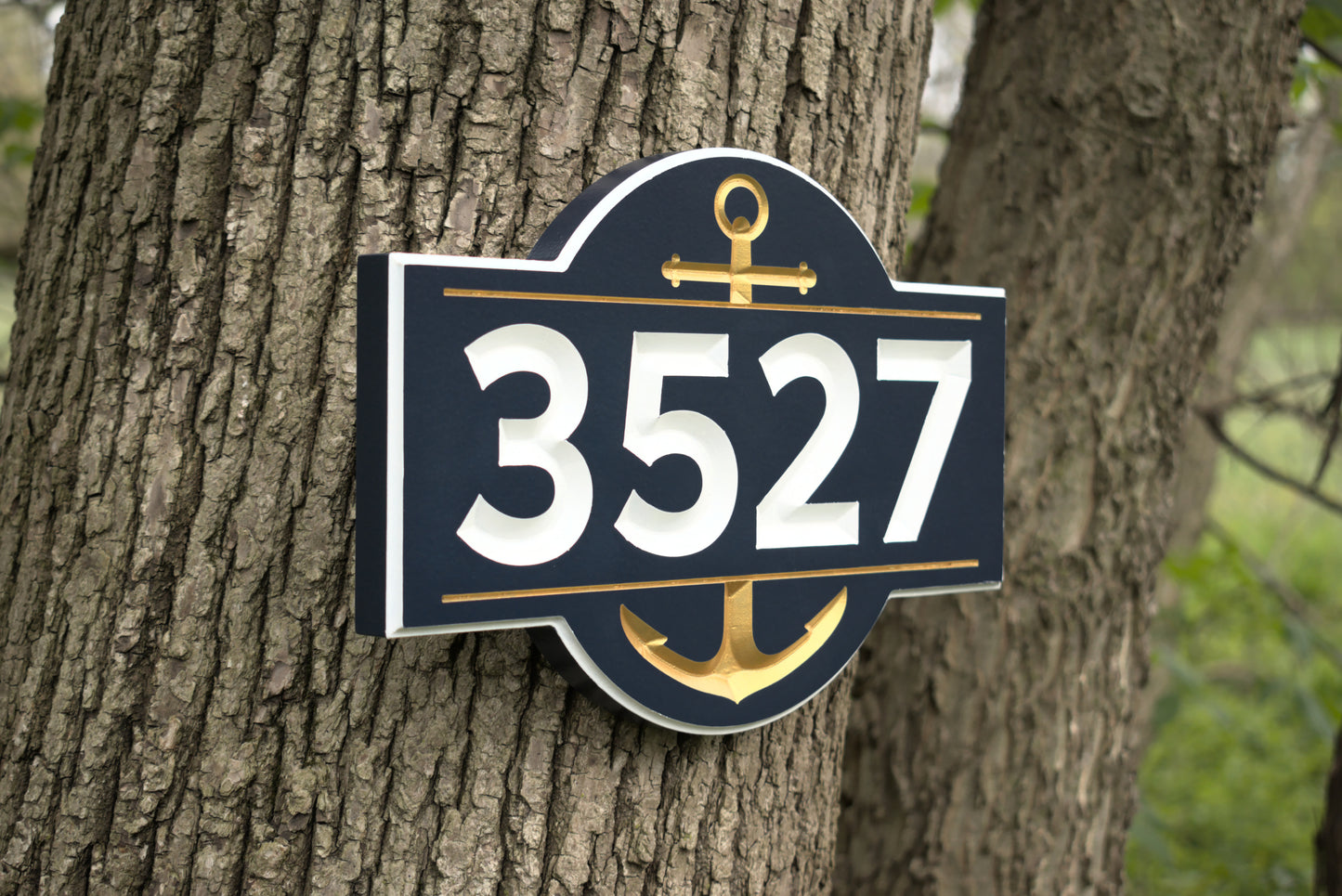Carved Nautical Address Plaque, Anchor Design